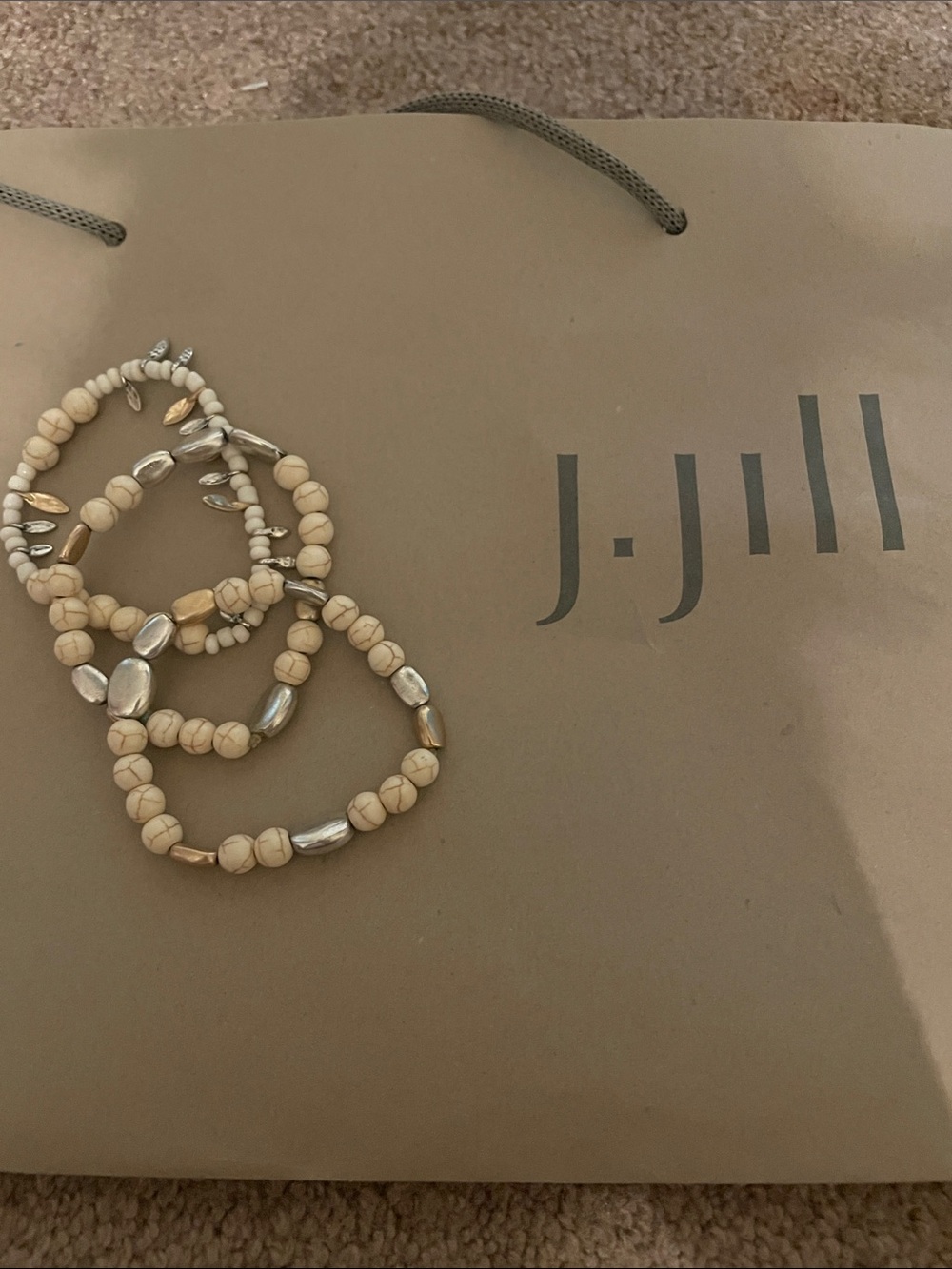 J. Jill Cream and Silver Beaded Stretch Bracelet Set